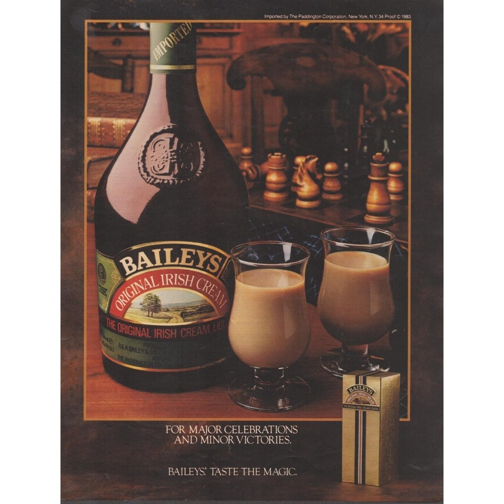 Baileys Original Irish Cream Liqueur Chess Theme Bar Deco Man Cave Print Ad 1983